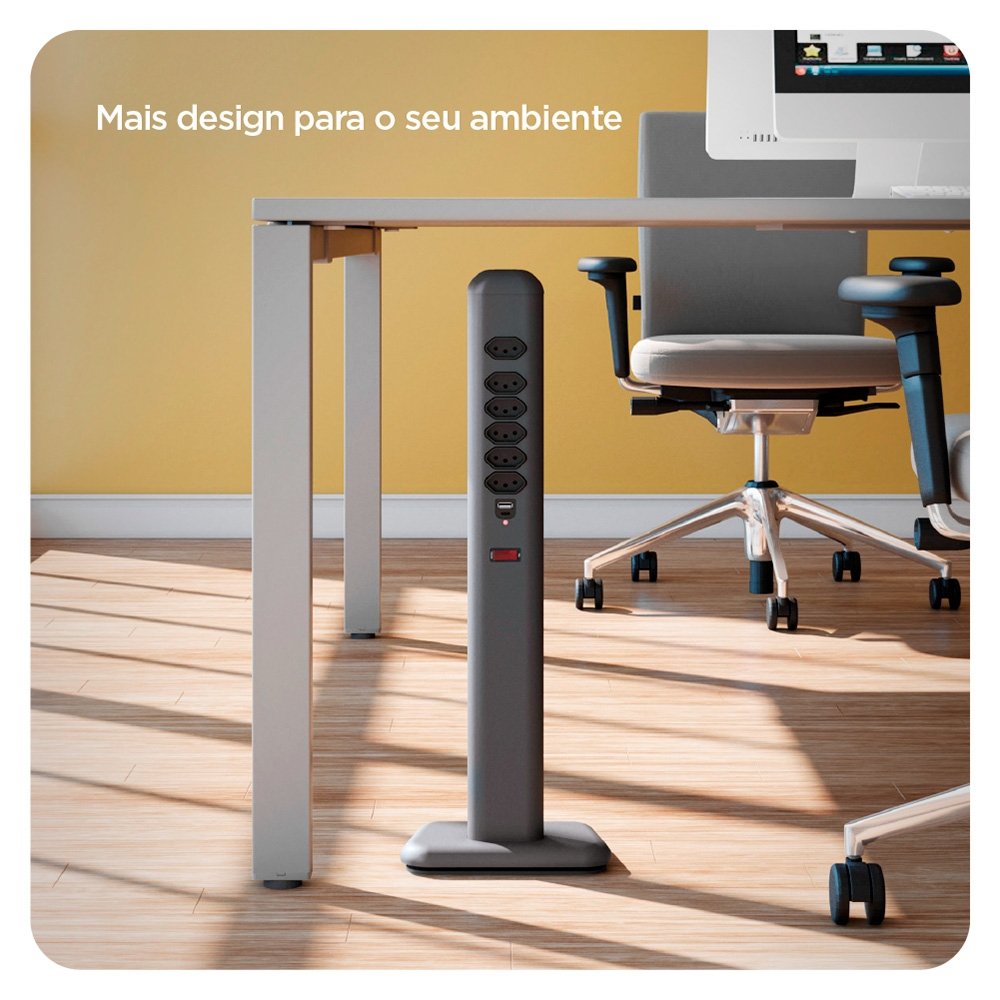 Imagem 7 de 8 do produto Extensão Elétrica Octoo Totem Easyplug, 6 Tomadas, 2 USB, Suporte para Smartphone, Bivolt