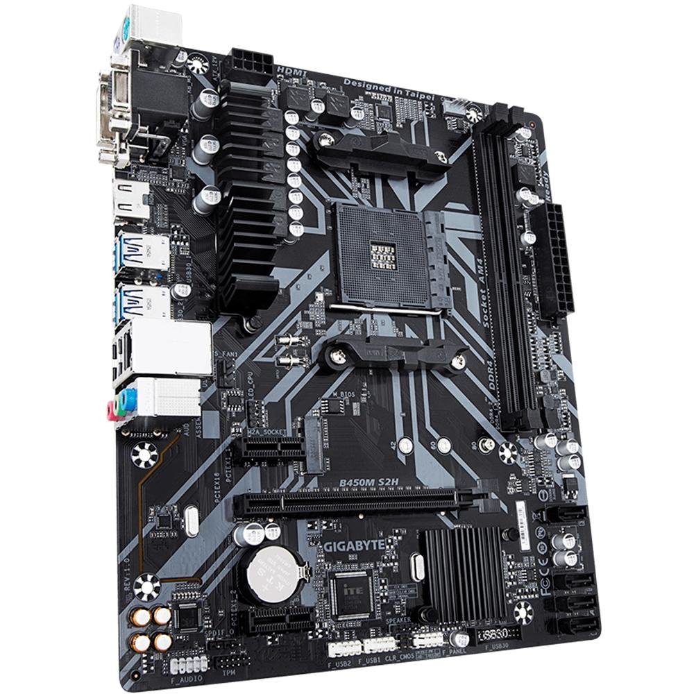 Imagem 3 de 5 do produto Placa-Mãe Gigabyte B450M S2H, AM4, mATX, DDR4, Preto - B450M S2H