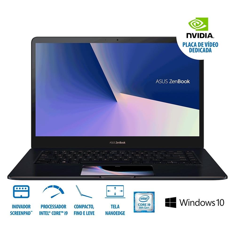 Notebook Asus Zenbook Pro, Core i9-8950HK, 16GB, 1TB, NVIDIA GeForce GTX 1050 Ti, Windows 10 Home, 15.6´, Azul Escuro - UX580GE-E2094T Notebook Asus Zenbook Pro, Core i9-8950HK, 16GB, 1TB, NVIDIA GeForce GTX 1050 Ti, Windows 10 Home, 15.6´, Azul Escuro - UX580GE-E2094T