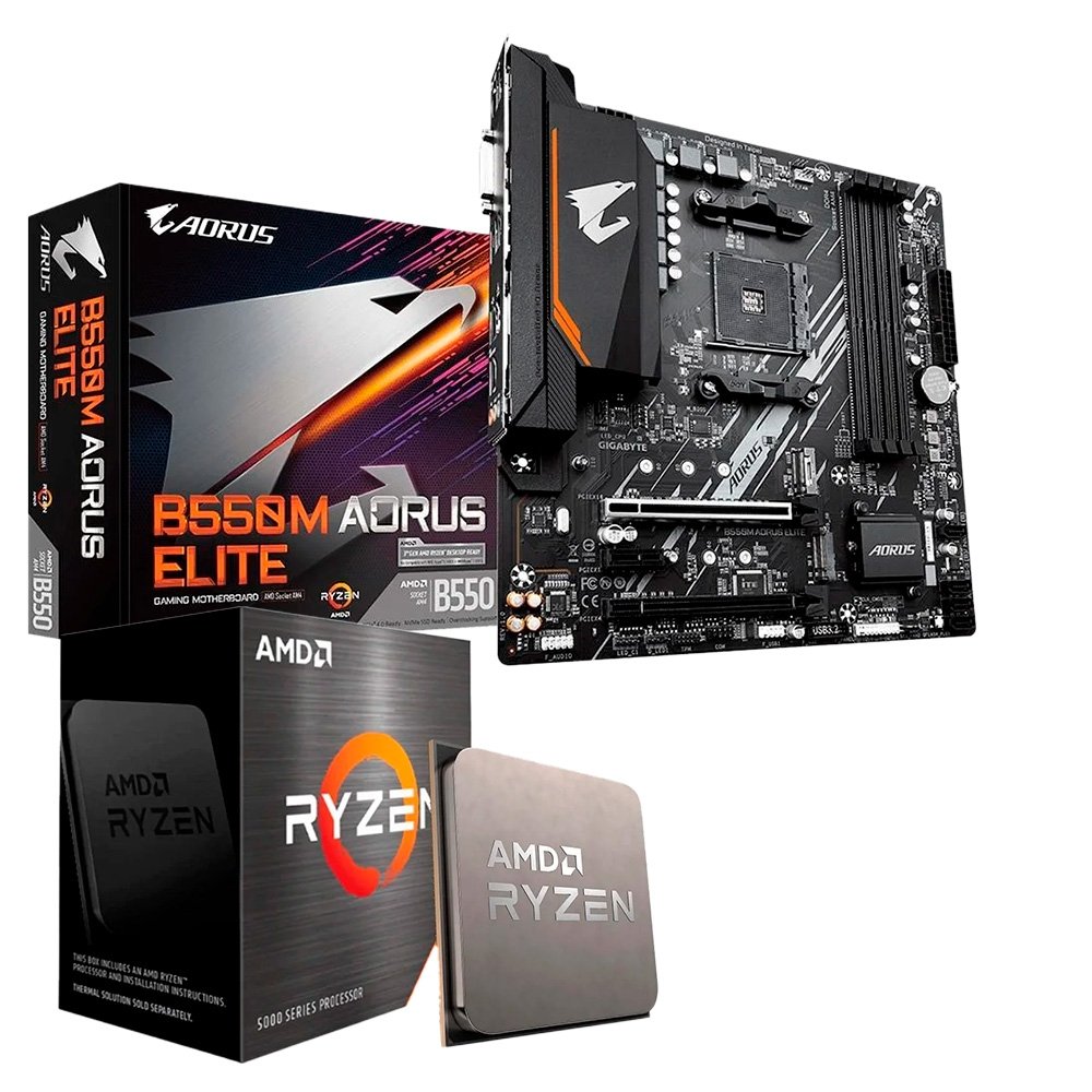 Kit Placa-Mãe Gigabyte B550M Aorus Elite AM4 + Processador AMD Ryzen 7 5700X