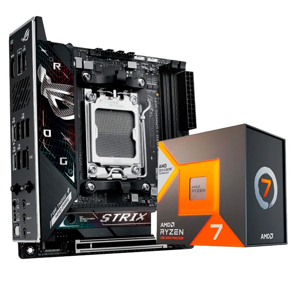 Kit Placa Mãe ASUS ROG STRIX B850-I GAMING WIFI AM5 + Processador AMD Ryzen 7 7800X3D