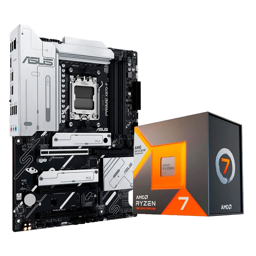 Kit Placa Mãe Asus PRIME X870-P AM5 + Processador AMD Ryzen 7 7800X3D