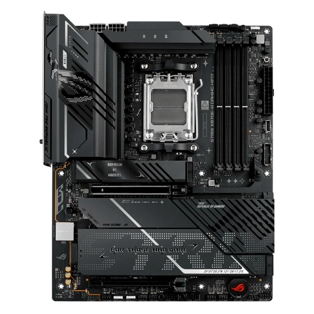 Kit Placa Mãe ASUS ROG STRIX X870E-H GAMING WIFI7 AM5 + Processador AMD Ryzen 7 9800X3D + Memória RAM XPG Lancer, RGB, 32GB (2x16GB)