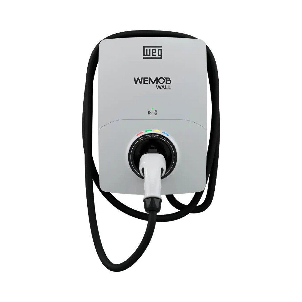 Carregador Veicular Elétrico WEG WEMOB Wall, 7.4kW, Tipo 2, Cabo de 5 Metros, Monofásico/Bifásico, 100-240V, Branco e Preto - 18480197