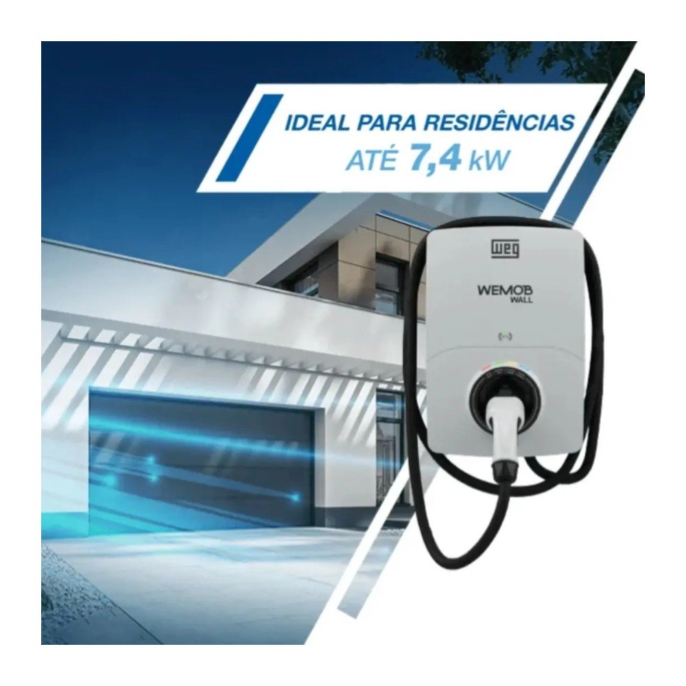Carregador Veicular Elétrico WEG WEMOB Wall, 7.4kW, Tipo 2, Cabo de 5 Metros, Monofásico/Bifásico, 100-240V, Branco e Preto - ( Balão.info - foto 3