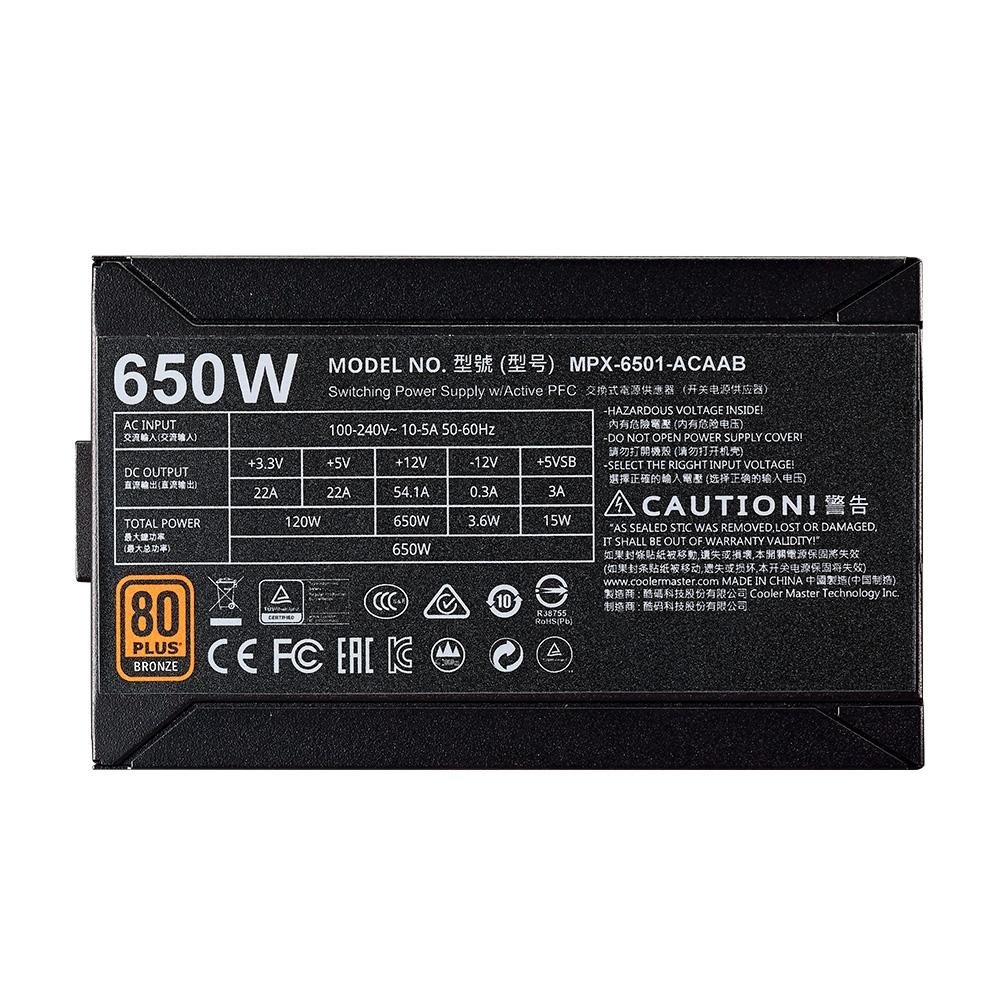 Imagem 7 de 7 do produto Fonte Cooler Master MWE Bronze V2 650W, 80 Plus Bronze - MPE-6501-ACAAB-BR