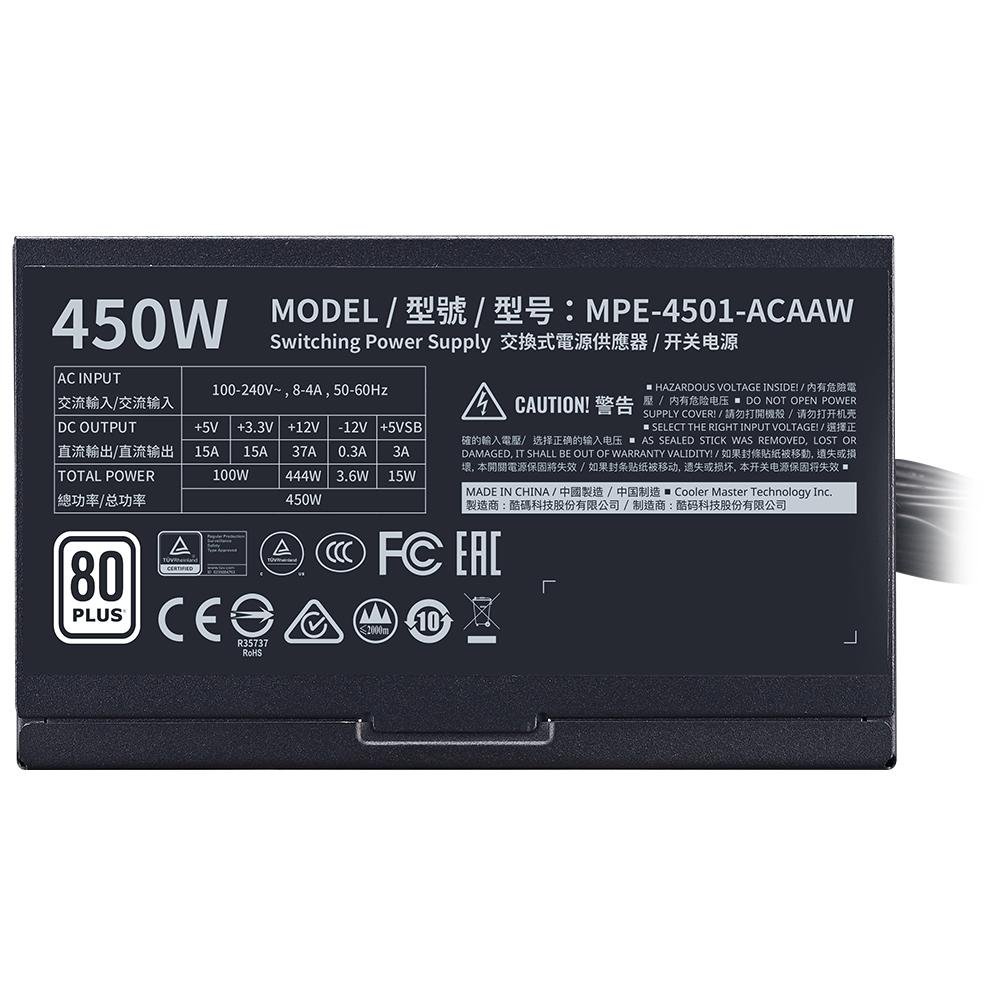 Imagem 6 de 9 do produto Fonte Cooler Master MWE White V2 450W, 80 Plus White - MPE-4501-ACAAW-BR