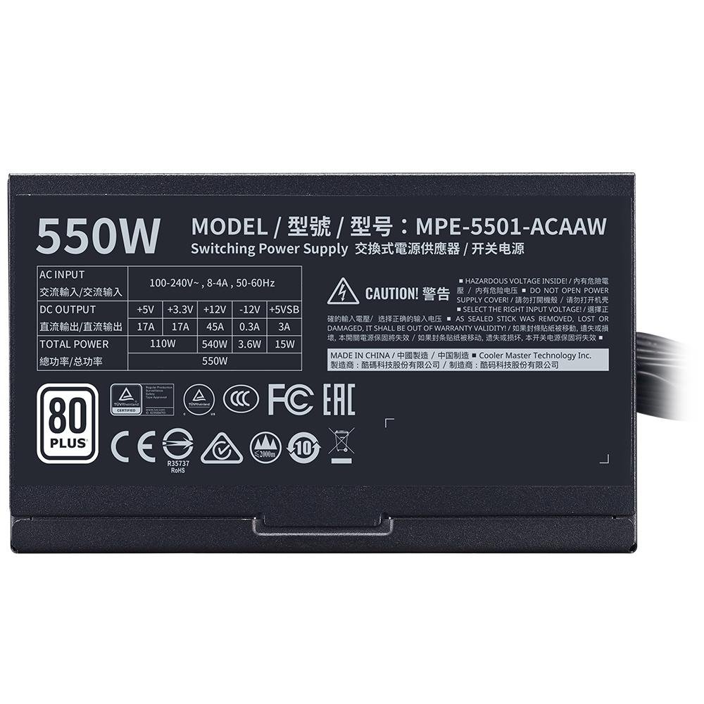 Imagem 6 de 9 do produto Fonte Cooler Master MWE White V2 550W, 80 Plus White - MPE-5501-ACAAW-BR