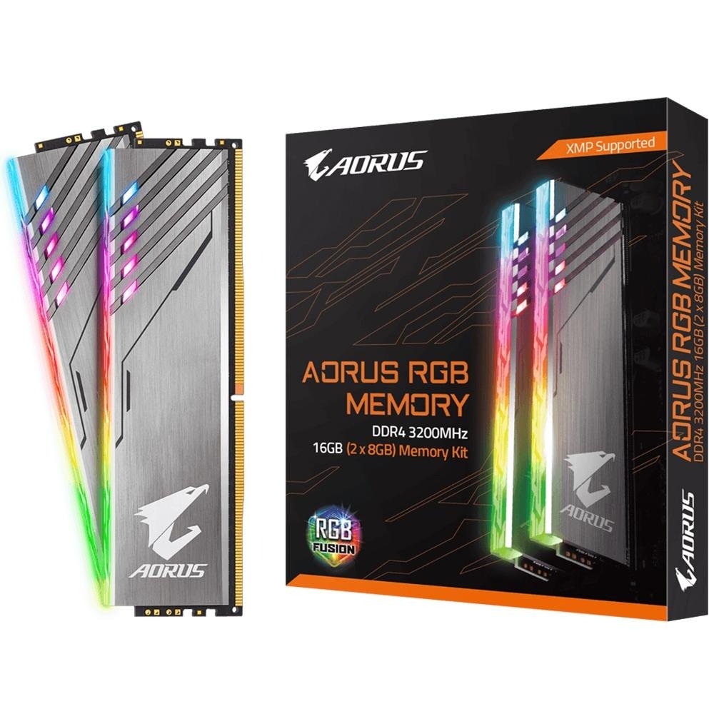 Memória Gigabyte Aorus RGB, 16GB (2x8GB), 3200MHz, DDR4, CL16, Prata - GP-AR32C16S8K2HU416R