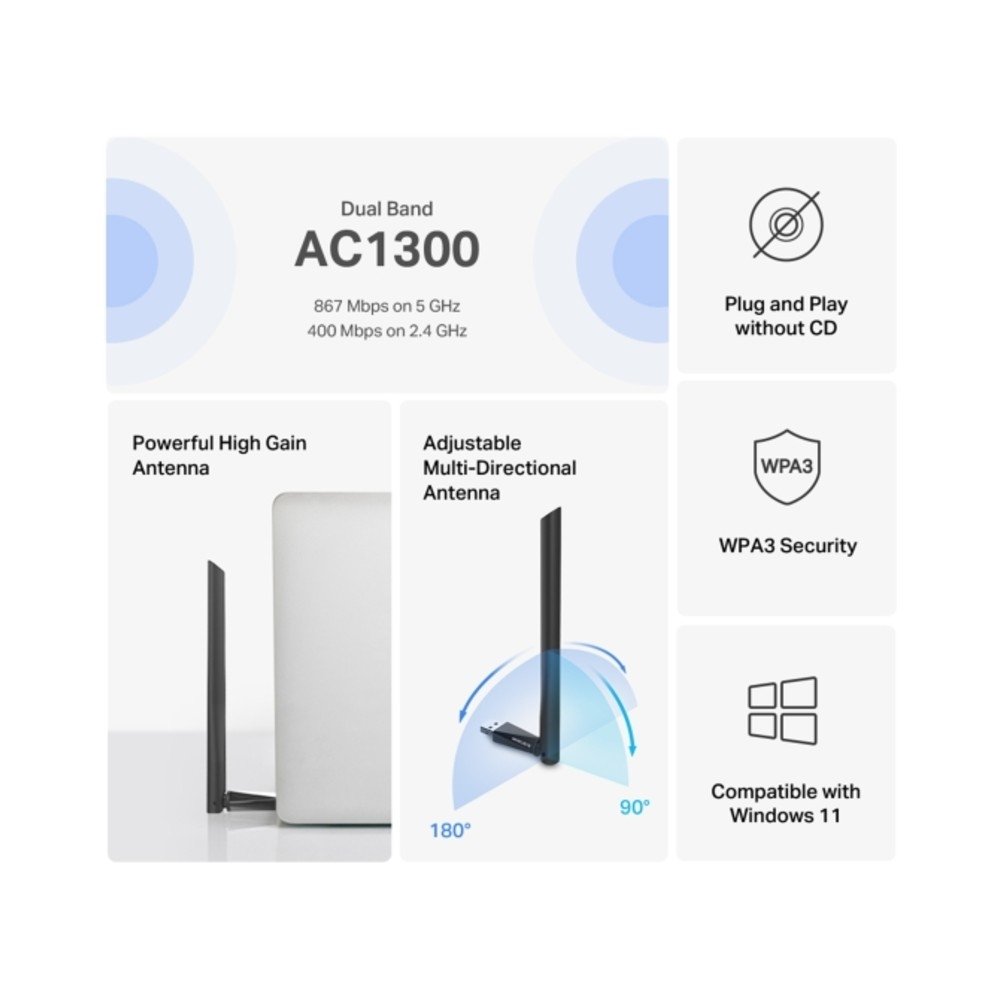 Adaptador USB Mercusys MA30H, AC1300, Dual Band, Alto Alcance, Preto - MCS0053 - view 5