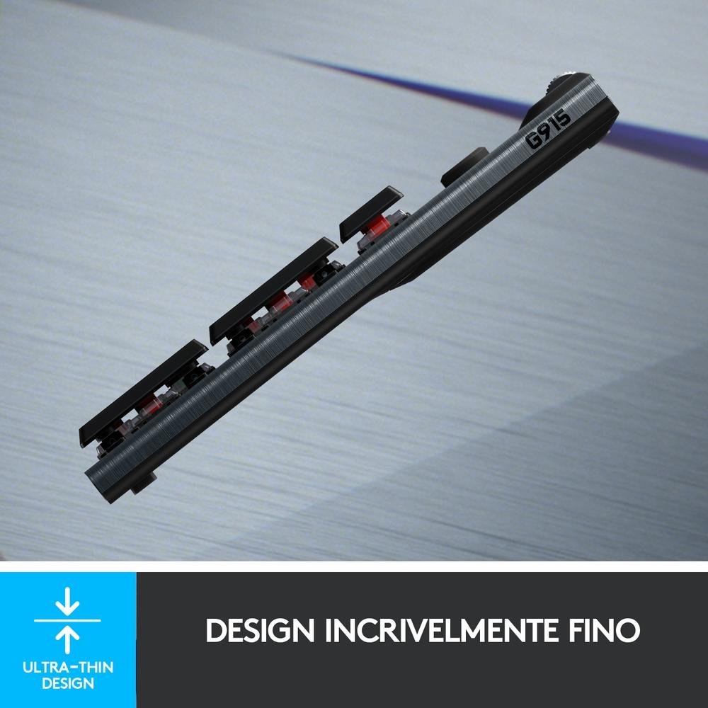 Imagem 3 de 9 do produto Teclado Mecânico Gamer Sem Fio Logitech G915 LIGHTSPEED RGB LIGHTSYNC, USB ou Bluetooth, Ultrafino, Switch GL Tactile, Preto - 920-008902
