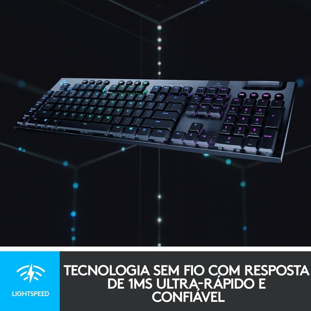 Imagem 4 de 9 do produto Teclado Mecânico Gamer Sem Fio Logitech G915 LIGHTSPEED RGB LIGHTSYNC, USB ou Bluetooth, Ultrafino, Switch GL Tactile, Preto - 920-008902