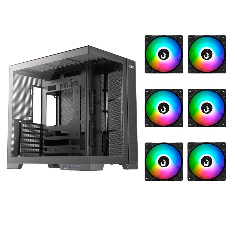 Gabinete Gamer Kalkan Asgard Evo + 2 Kits com 3 Ventoinhas Rise Mode X ARGB