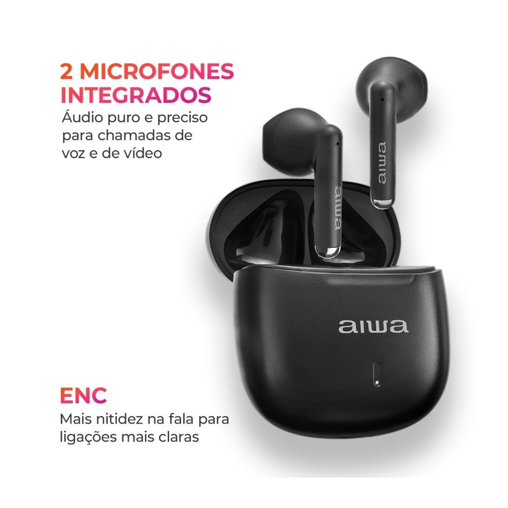 Fone de Ouvido TWS AIWA AWS-EB-05-B, Bluetooth, Estojo de Recarga, Microfone, Preto - AWS-EB-05-B - view 6