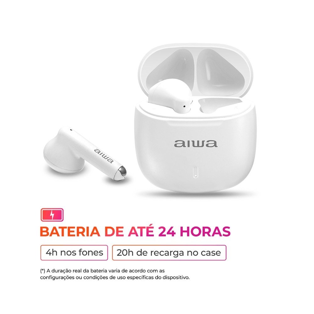 Fone de Ouvido TWS AIWA AWS-EB-05-W, Bluetooth, Estojo de Recarga, Microfone, Branco - AWS-EB-05-W - view 3