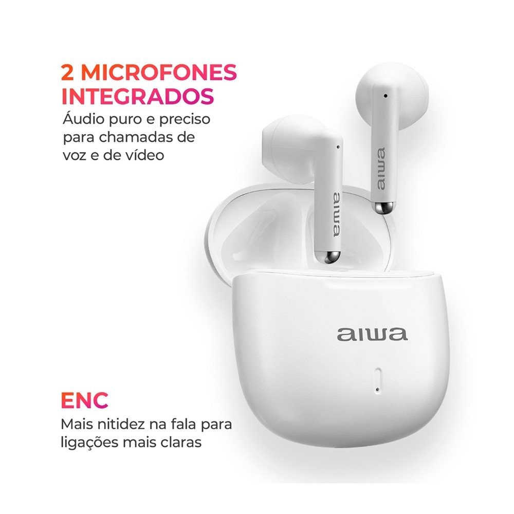 Fone de Ouvido TWS AIWA AWS-EB-05-W, Bluetooth, Estojo de Recarga, Microfone, Branco - AWS-EB-05-W - view 4