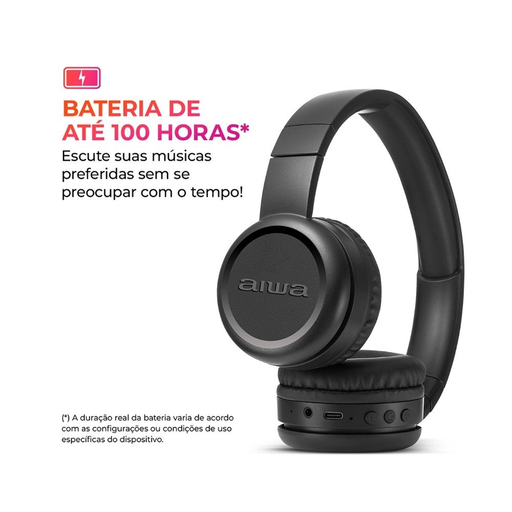 Headphone Bluetooth AIWA AWS-( Balão.info)-03-B, Design Dobrável, Confortável com Microfone, Preto - AWS-( Balão.info)-03-B - foto 4