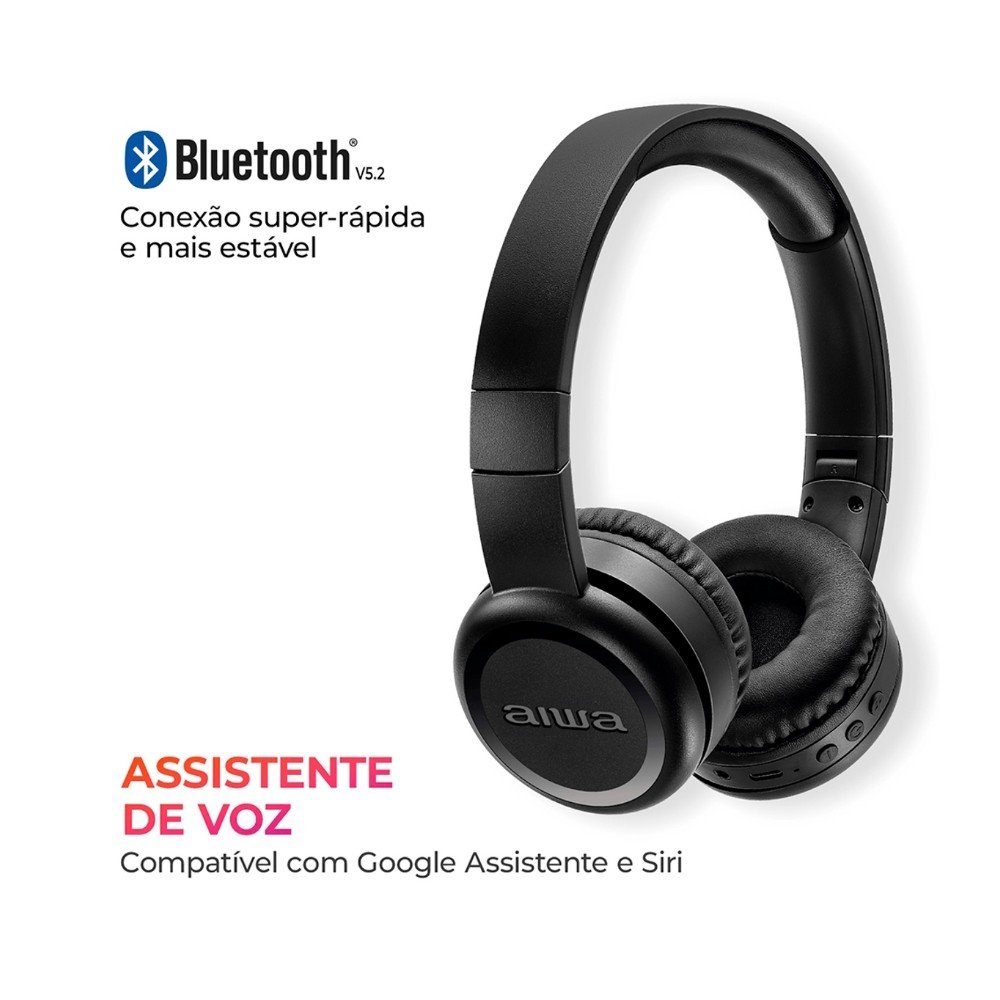 Headphone Bluetooth AIWA AWS-( Balão.info)-03-B, Design Dobrável, Confortável com Microfone, Preto - AWS-( Balão.info)-03-B - foto 6