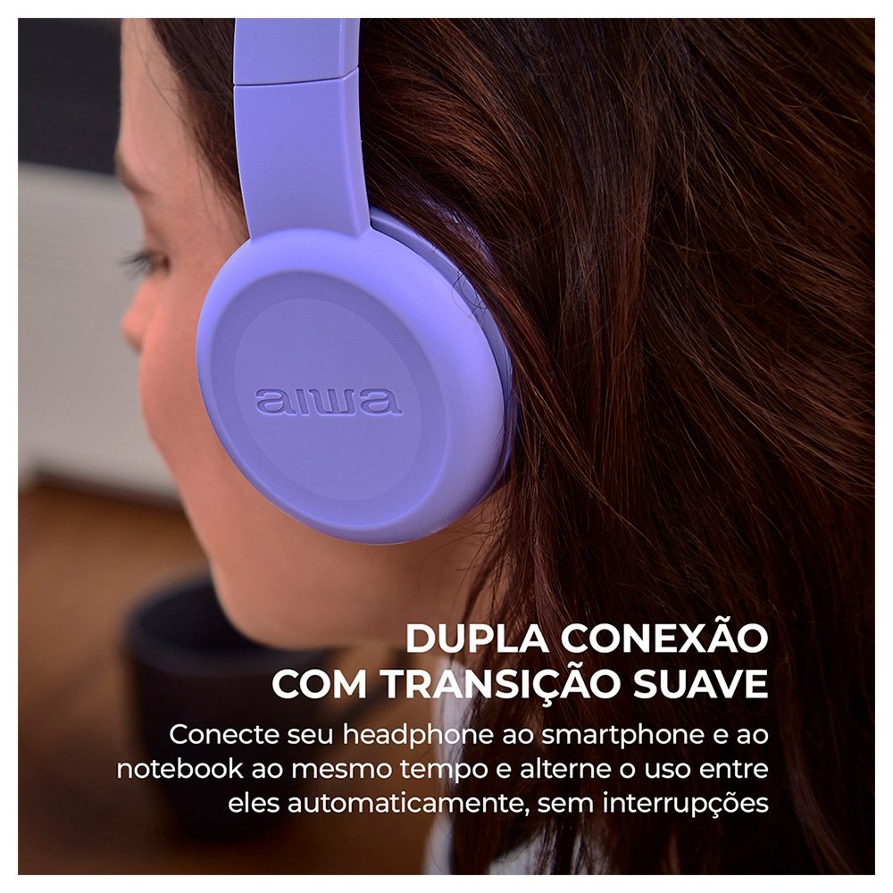 Headphone Bluetooth AIWA AWS-HP-03-P, Design Dobrável, Confortável com Microfone, Roxo - AWS-HP-03-P - view 5