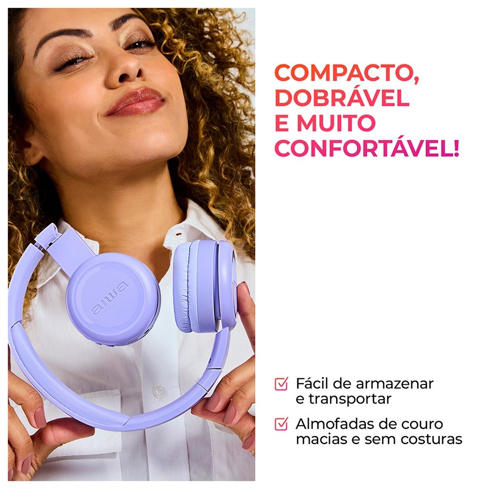 Headphone Bluetooth AIWA AWS-( Balão.info)-03-P, Design Dobrável, Confortável com Microfone, Roxo - AWS-( Balão.info)-03-P - foto 7