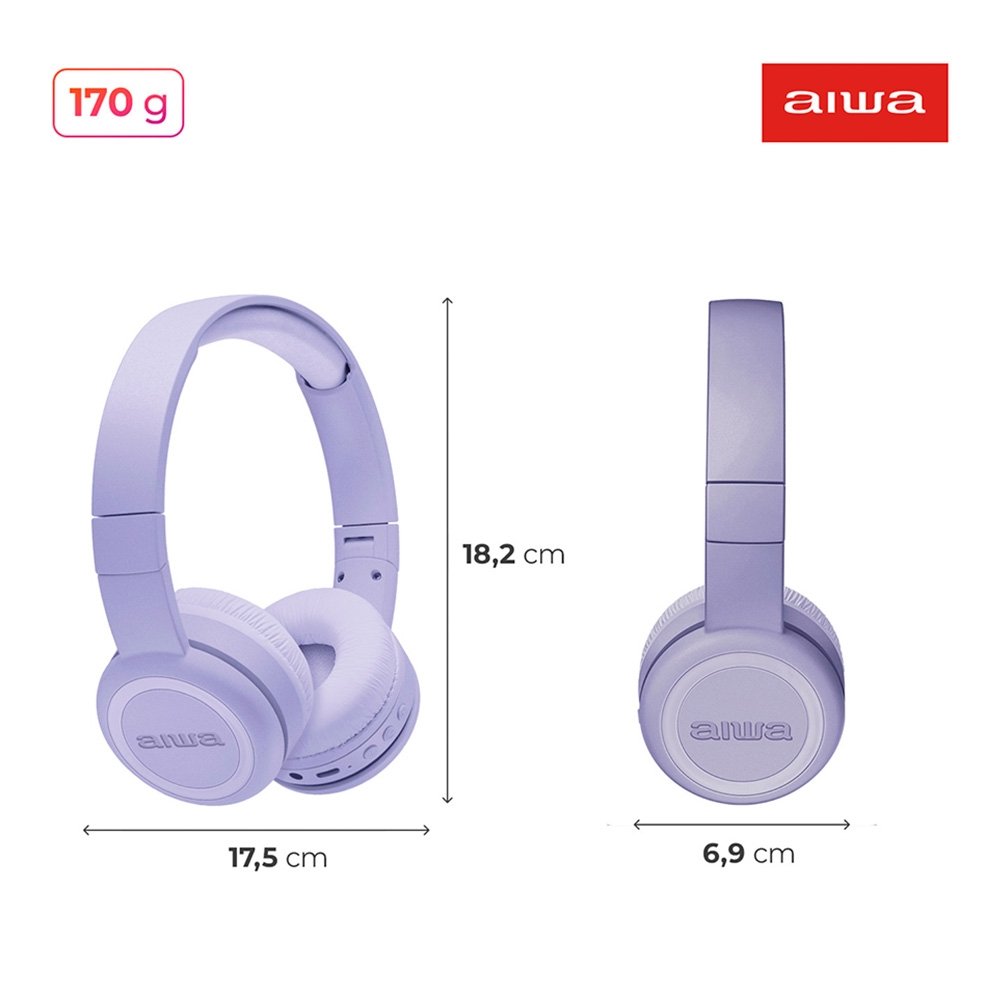 Headphone Bluetooth AIWA AWS-HP-03-P, Design Dobrável, Confortável com Microfone, Roxo - AWS-HP-03-P - view 8