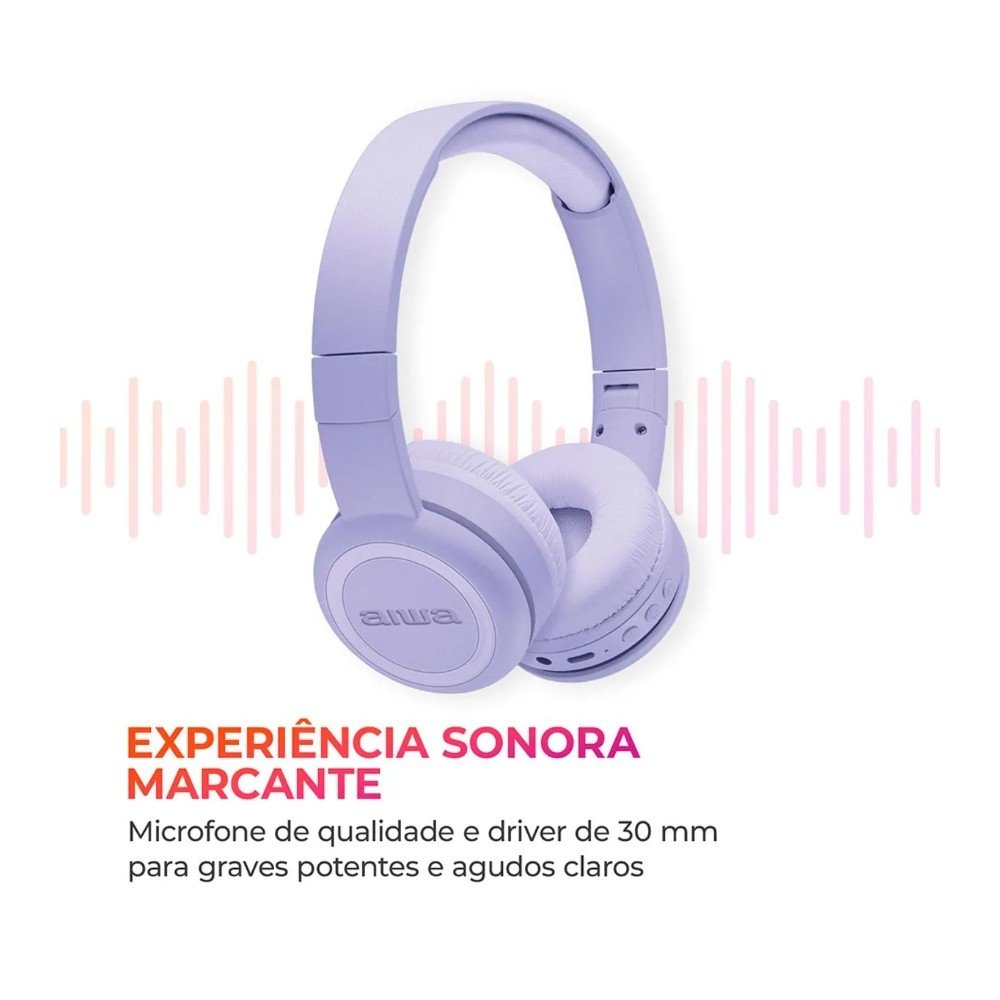 Headphone Bluetooth AIWA AWS-( Balão.info)-03-P, Design Dobrável, Confortável com Microfone, Roxo - AWS-( Balão.info)-03-P - foto 3