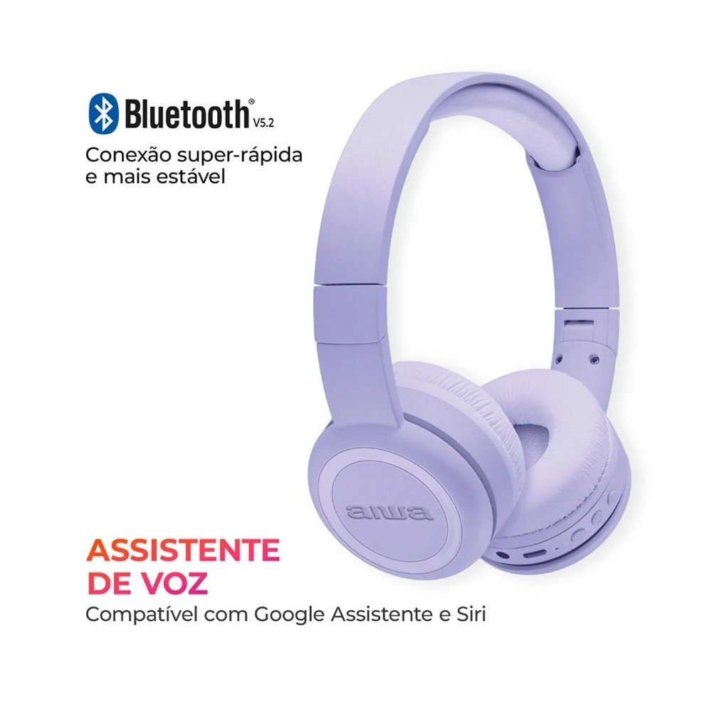 Headphone Bluetooth AIWA AWS-( Balão.info)-03-P, Design Dobrável, Confortável com Microfone, Roxo - AWS-( Balão.info)-03-P - foto 6
