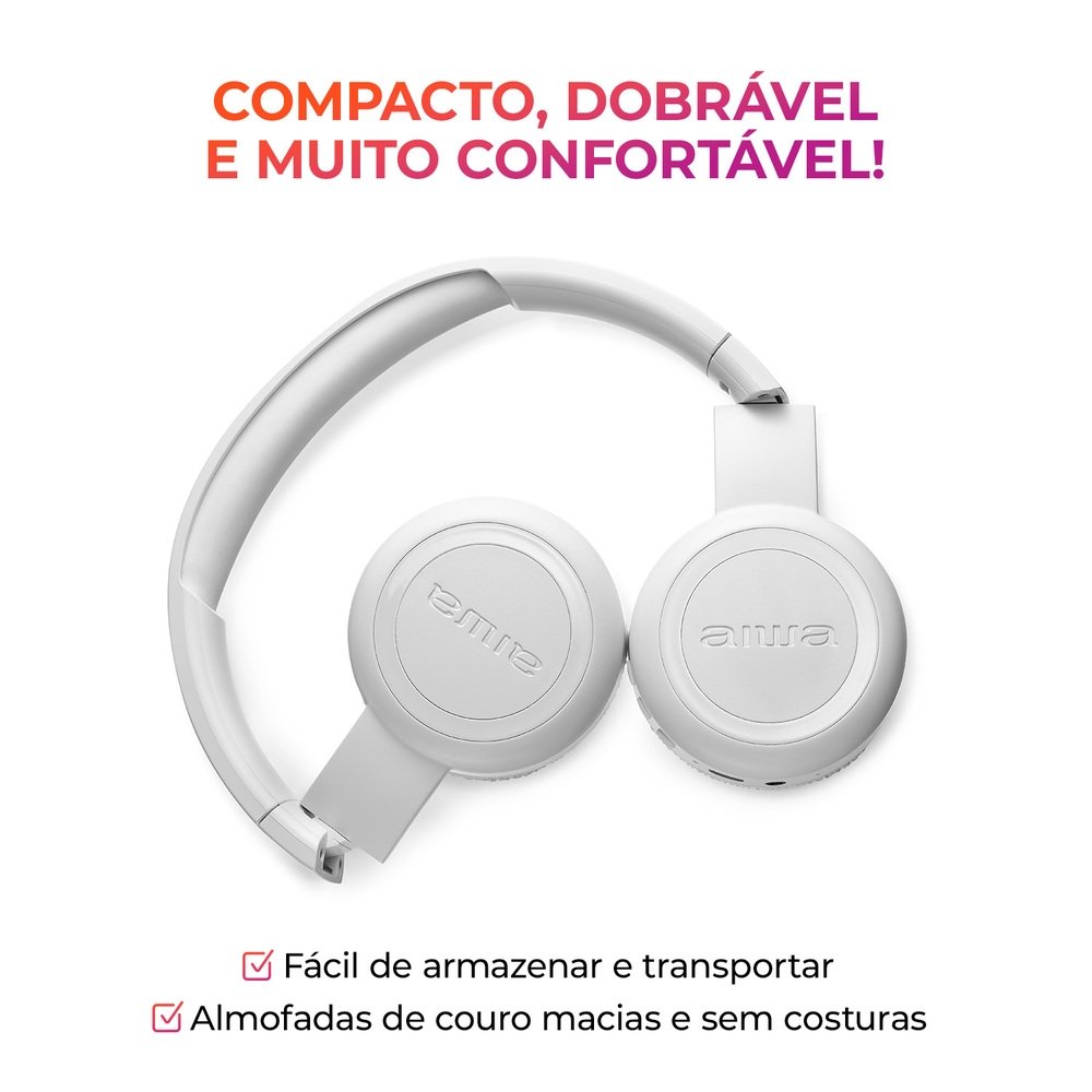 Headphone Bluetooth AIWA AWS-( Balão.info)-03-W, Design Dobrável, Confortável com Microfone, Branco - AWS-( Balão.info)-03-W - foto 7