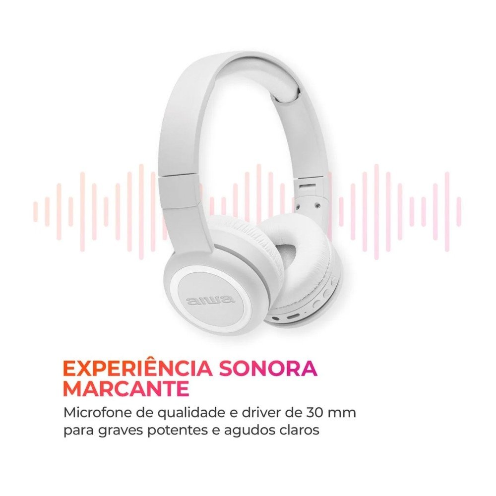 Headphone Bluetooth AIWA AWS-( Balão.info)-03-W, Design Dobrável, Confortável com Microfone, Branco - AWS-( Balão.info)-03-W - foto 3