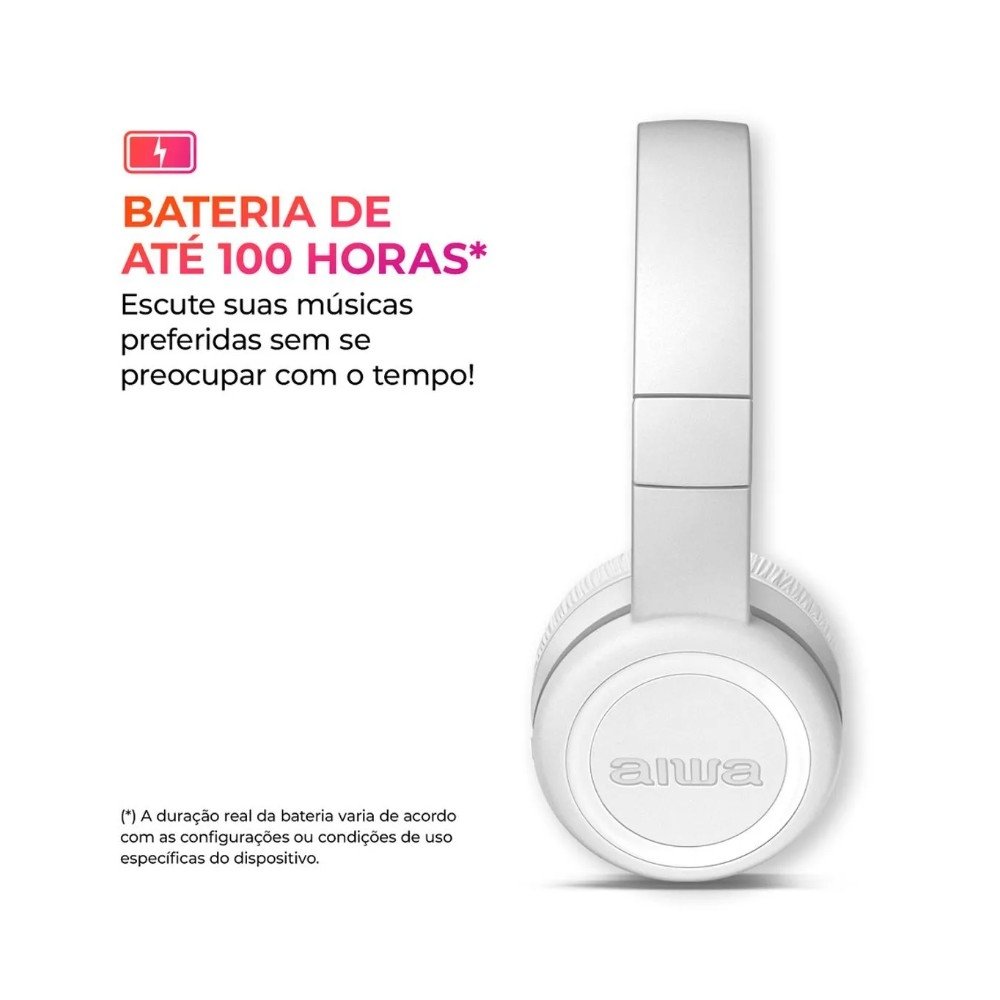 Headphone Bluetooth AIWA AWS-( Balão.info)-03-W, Design Dobrável, Confortável com Microfone, Branco - AWS-( Balão.info)-03-W - foto 4