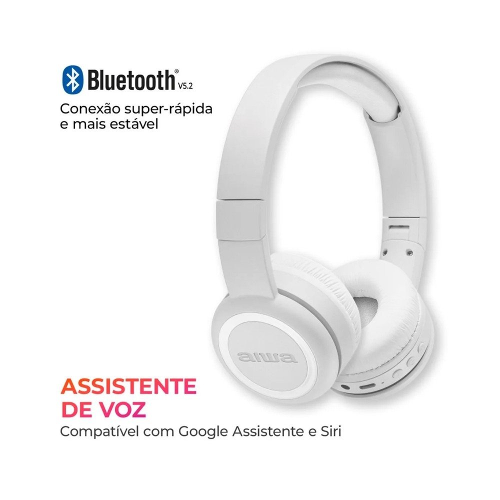 Headphone Bluetooth AIWA AWS-( Balão.info)-03-W, Design Dobrável, Confortável com Microfone, Branco - AWS-( Balão.info)-03-W - foto 6