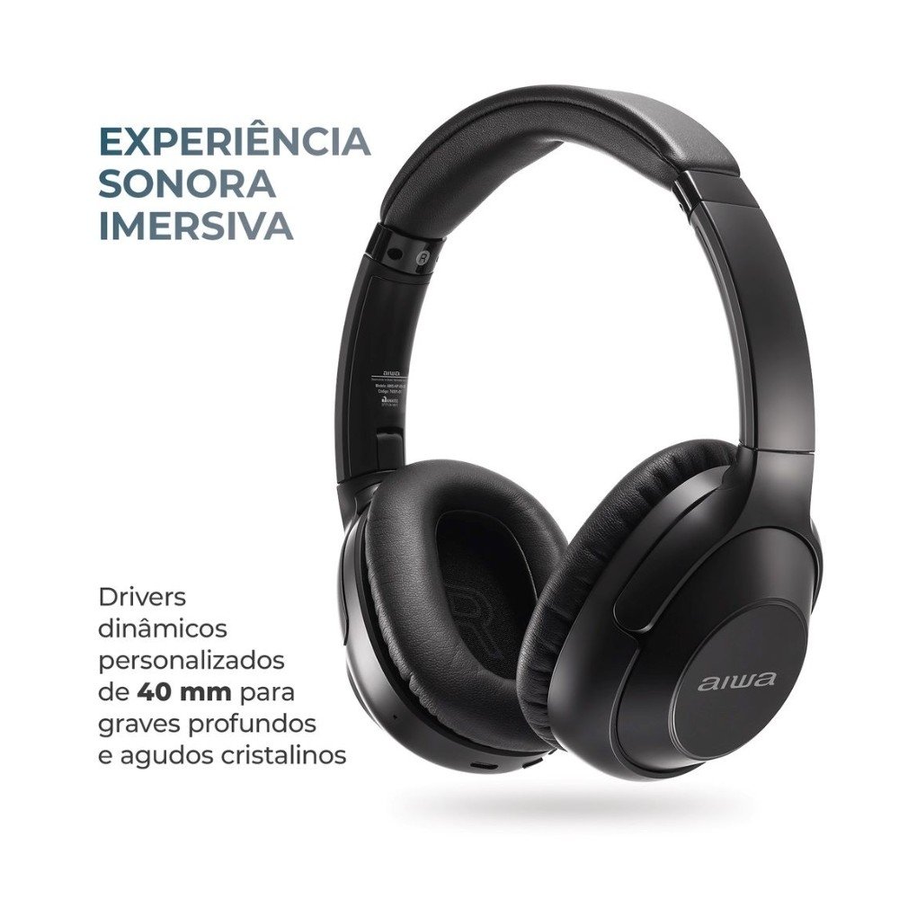 Headphone Bluetooth AIWA AWS-( Balão.info)-05-B, Graves Potentes, Isolamento Acústico, Preto - AWS-( Balão.info)-05-B - foto 6