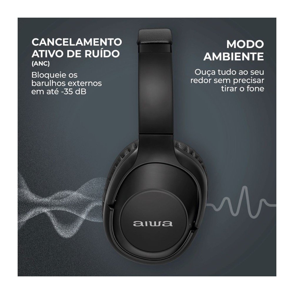 Headphone Bluetooth AIWA AWS-( Balão.info)-05-B, Graves Potentes, Isolamento Acústico, Preto - AWS-( Balão.info)-05-B - foto 7
