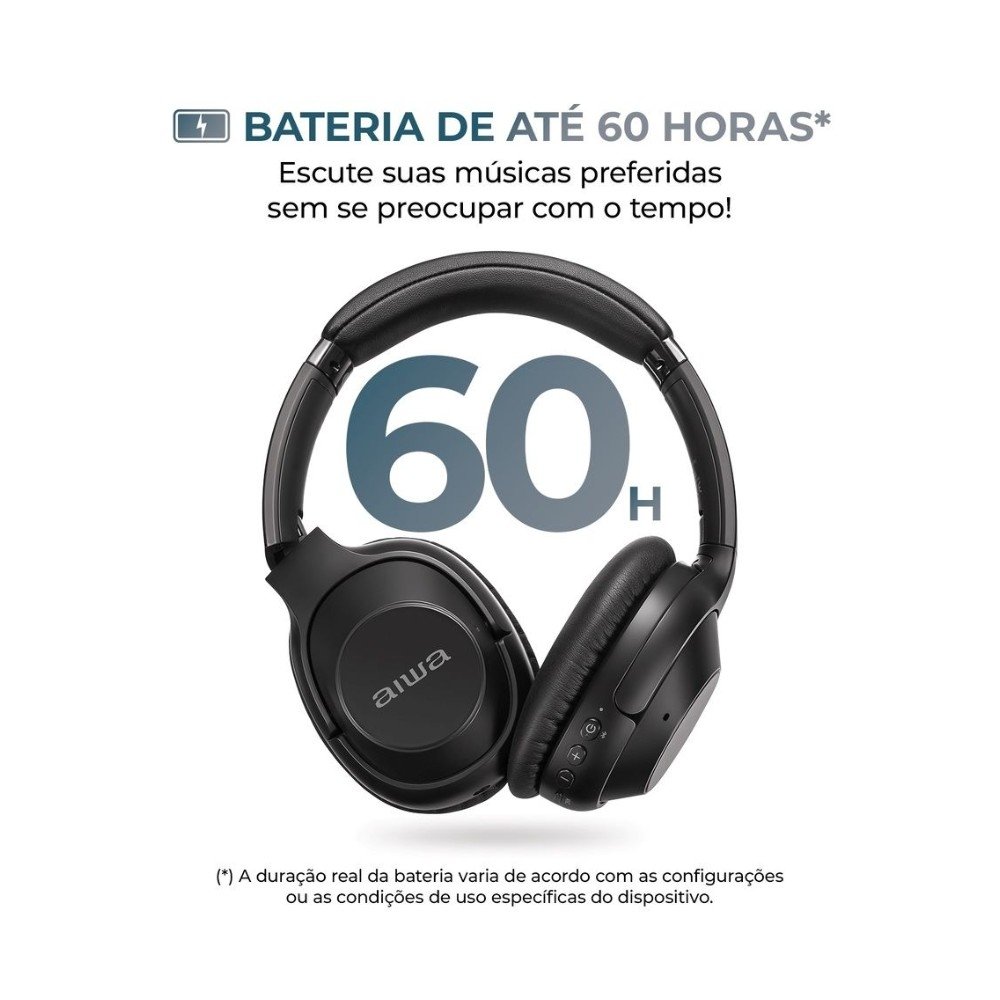 Headphone Bluetooth AIWA AWS-( Balão.info)-05-B, Graves Potentes, Isolamento Acústico, Preto - AWS-( Balão.info)-05-B - foto 9