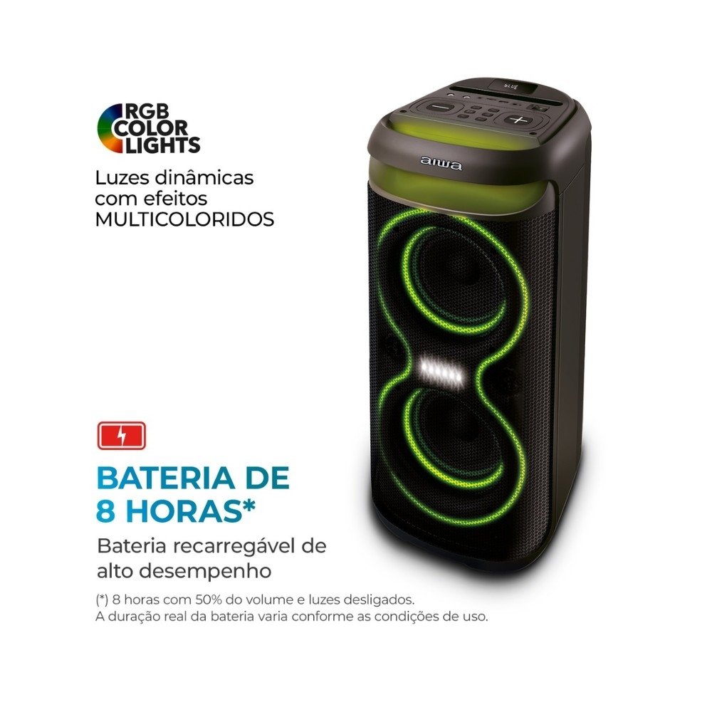 Caixa de Som Amplificada AIWA Party Box AWS-PB-08, 200W RMS, Bluetooth, Bivolt, Preto - AWS-PB-08 - view 6