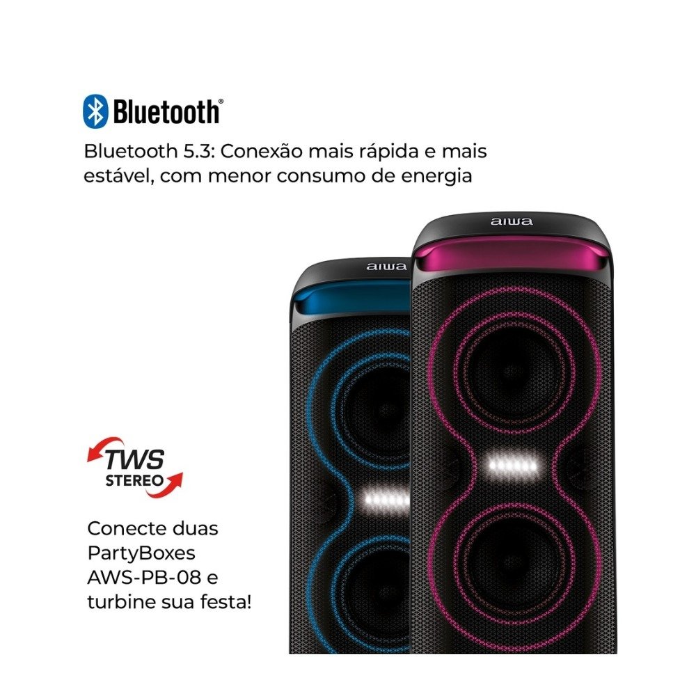 Caixa de Som Amplificada AIWA Party Box AWS-PB-08, 200W RMS, Bluetooth, Bivolt, Preto - AWS-PB-08 - view 8