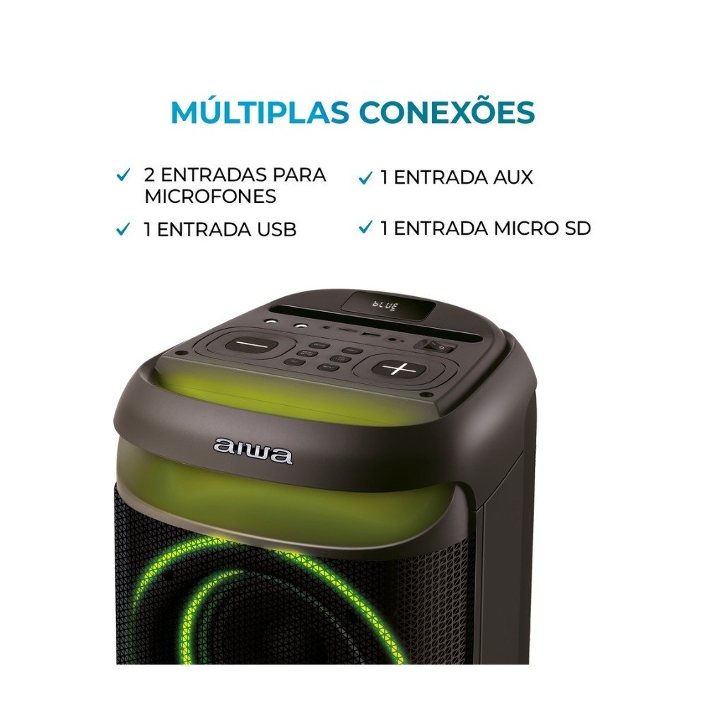 Caixa de Som Amplificada AIWA Party Box AWS-PB-08, 200W RMS, Bluetooth, Bivolt, Preto - AWS-PB-08 - view 7