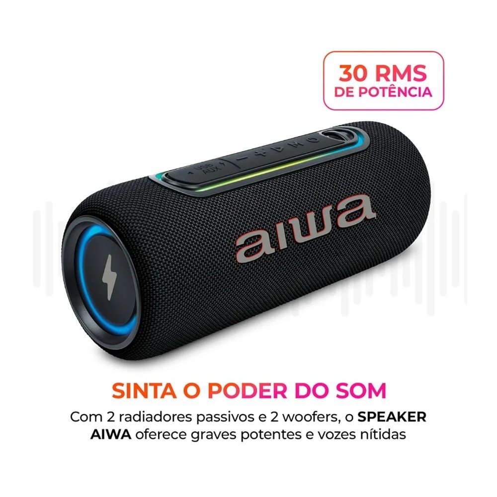 Caixa de Som Portátil Bluetooth AIWA Mini Speaker AWS-SP-05-LB, Som de Alta Definição, Preto - AWS-SP-05-LB - view 2