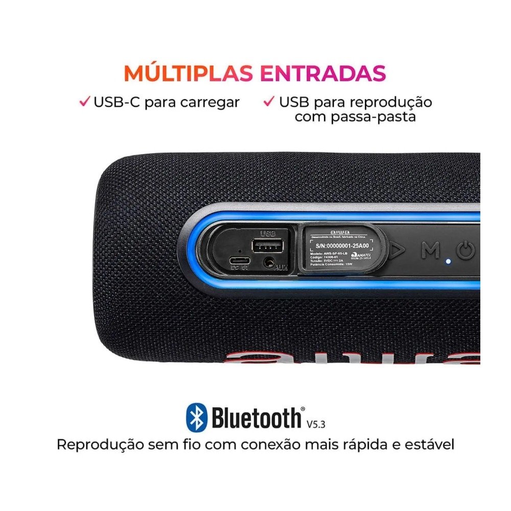 Caixa de Som Portátil Bluetooth AIWA Mini Speaker AWS-SP-05-LB, Som de Alta Definição, Preto - AWS-SP-05-LB - view 5