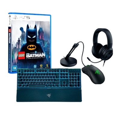 Kit Gamer Razer Game on Mouse Deathadder Essential + Teclado Gamer Razer Ornata V3 X + Jogo LEGO BATMAN O LEGADO DO CAVALEIRO DAS TREVAS - PS5