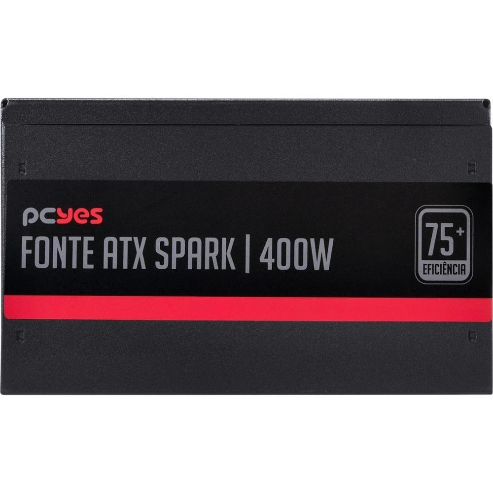 Fonte PCYes Spark 75+, 400W, PFC Ativo, Sem Cabo, Preto - PXSP400WPT Fonte PCYes Spark 75+, 400W, PFC Ativo, Sem Cabo, Preto - PXSP400WPT