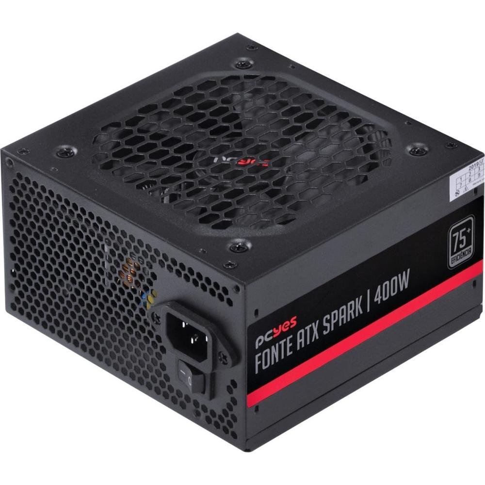 Fonte PCYes Spark 75+, 400W, PFC Ativo, Sem Cabo, Preto - PXSP400WPT Fonte PCYes Spark 75+, 400W, PFC Ativo, Sem Cabo, Preto - PXSP400WPT