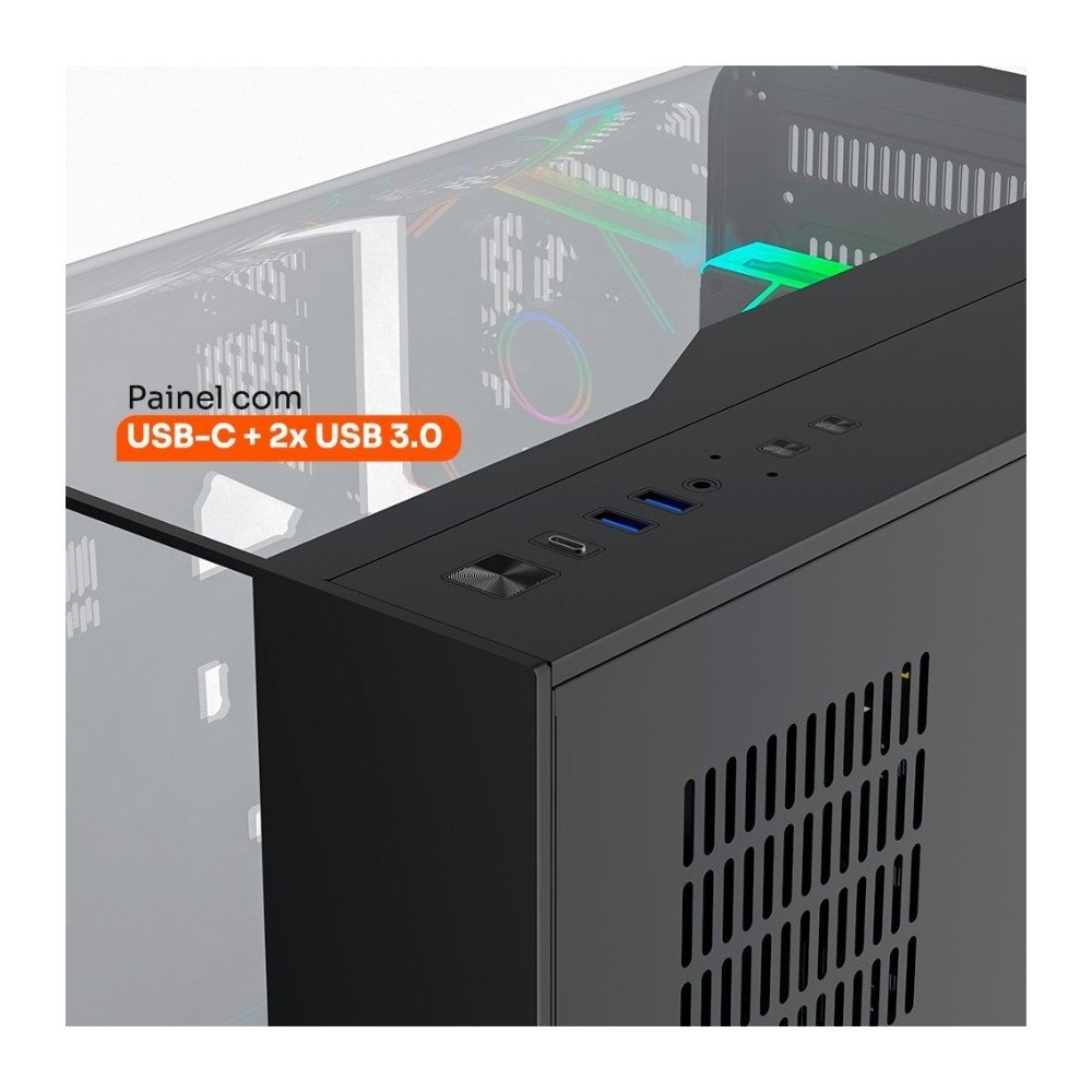 Imagem 7 de 15 do produto Kit Gabinete Gamer Husky Dome 700, 7 Fans ARGB, Vidro Temperado Frontal/Lateral + Fonte Husky Sledger 950W, 80 Plus Platinum, PFC ativo, Bivolt
