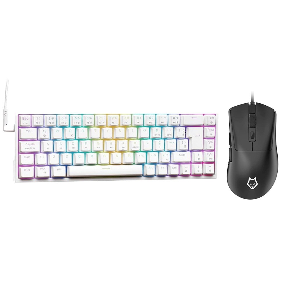 Kit Teclado Gamer Balão.info! TG700, Branco, 65%, ABNT2, RGB, Switch Gateron Red + Mouse Gamer Balão.info Arrow, RGB, 16000 DPI, 7 Botões, Preto
