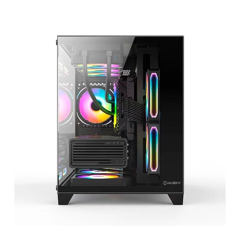 Imagem 4 de 7 do produto Gabinete Gamer Husky Dome 210, Mini Tower, M-ATX, Lateral e Frontal em Vidro, Sem FANs, Preto + Water Cooler Husky Freezy, ARGB, 360mm, AMD e Intel, Preto