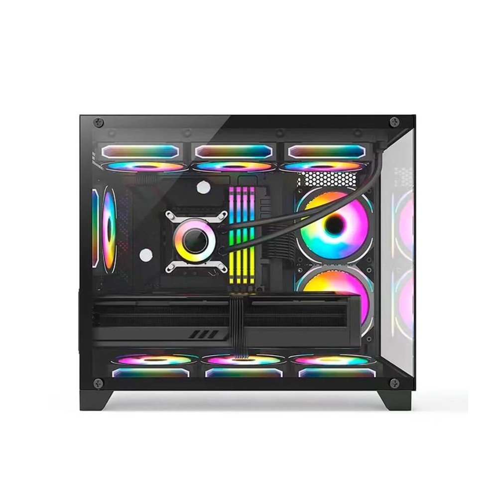 Imagem 3 de 7 do produto Gabinete Gamer Husky Dome 210, Mini Tower, M-ATX, Lateral e Frontal em Vidro, Sem FANs, Preto + Water Cooler Husky Freezy, ARGB, 360mm, AMD e Intel, Preto