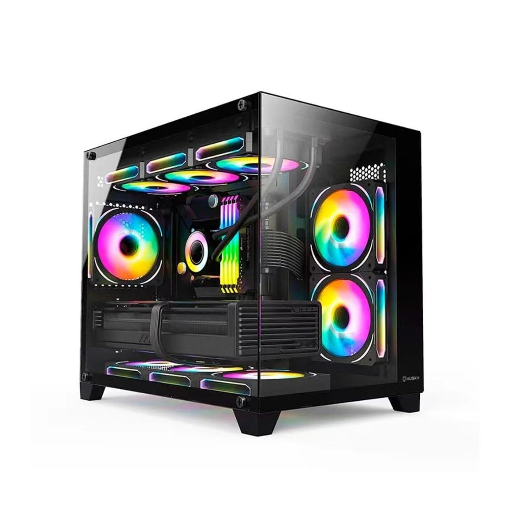 Imagem 2 de 7 do produto Gabinete Gamer Husky Dome 210, Mini Tower, M-ATX, Lateral e Frontal em Vidro, Sem FANs, Preto + Water Cooler Husky Freezy, ARGB, 360mm, AMD e Intel, Preto