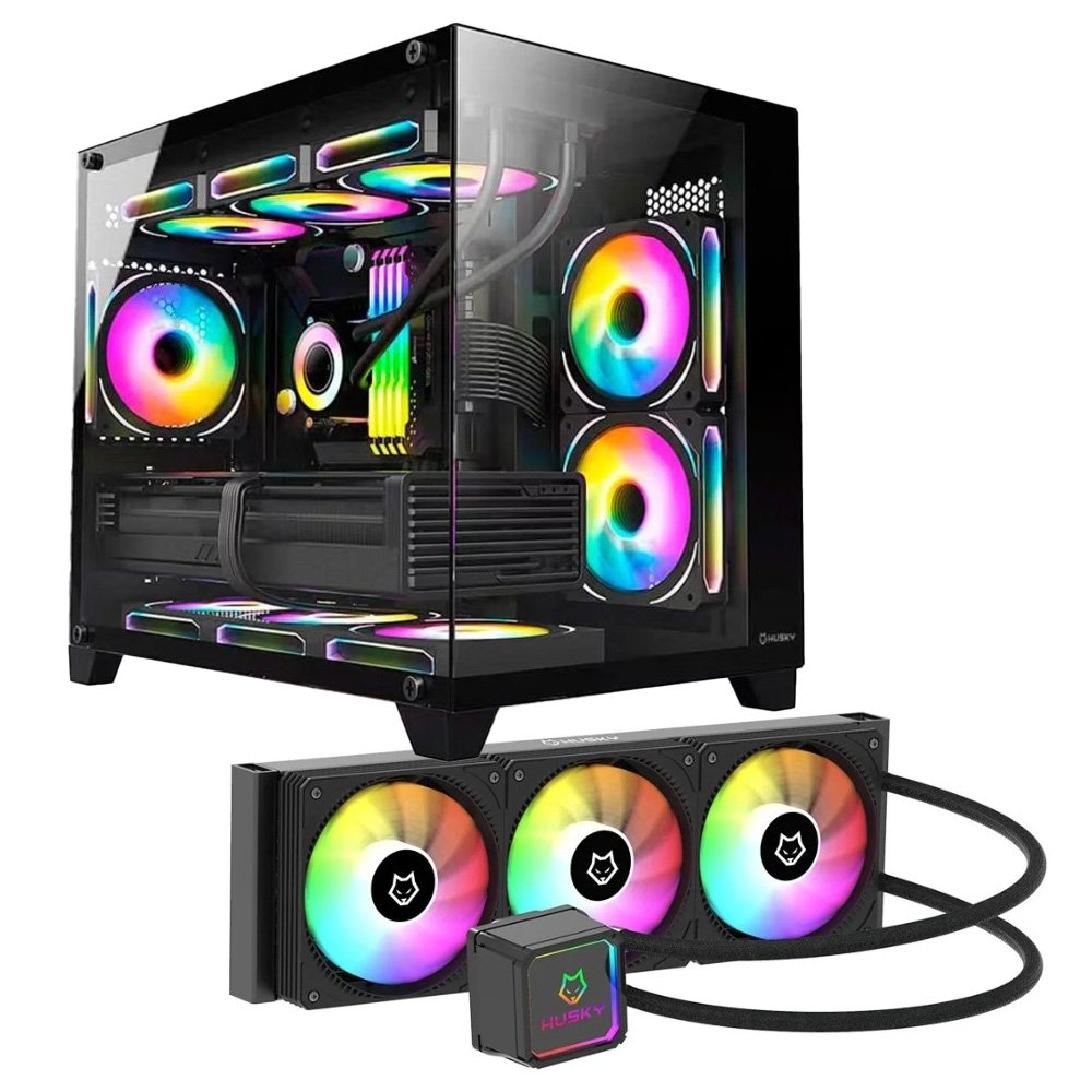 Gabinete Gamer Balão.info Dome 210, Mini Tower, M-ATX, Lateral e Frontal em Vidro, Sem FANs, Preto + Water Cooler Balão.info Freezy, ARGB, 360mm, AMD e Intel, Preto