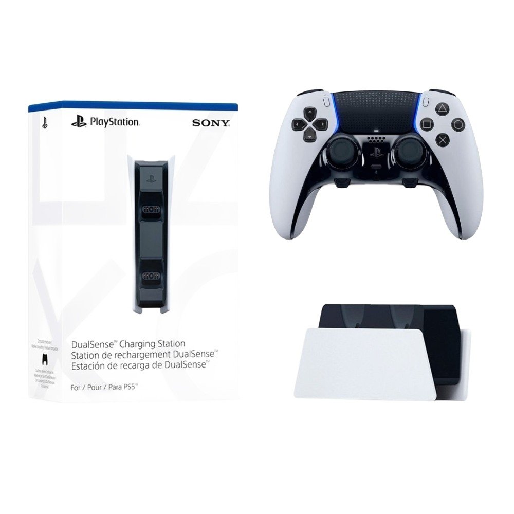 Kit Controle Sony Dualsense Edge PS5 Preto + Base de Carregamento Sony Para Controle DualSense Kit Controle Sony Dualsense Edge PS5 Preto + Base de Carregamento Sony Para Controle DualSense