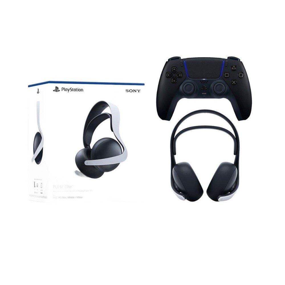 Kit Headset sem fio Gamer Sony Pulse Elite, Bluetooth PS5 Branco + Controle Sony DualSense PS5 Midnight Black